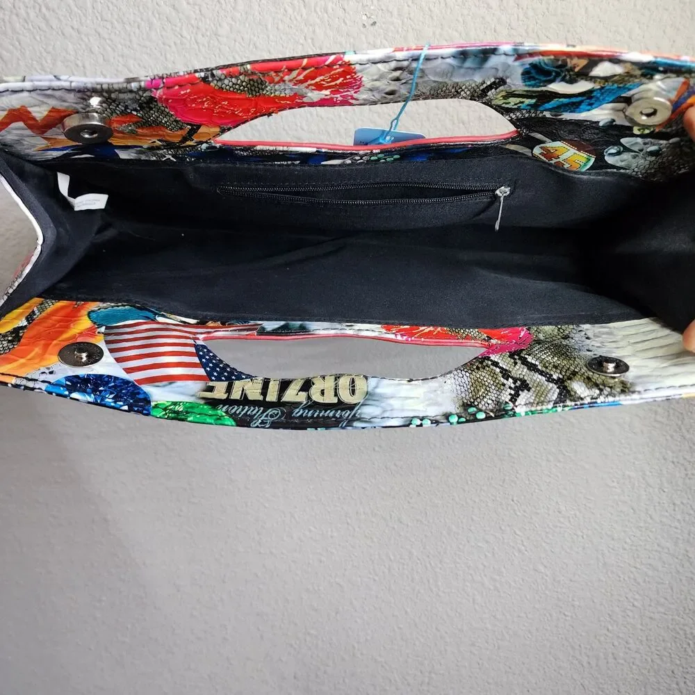 Y2K Pop Art Graffiti Collage Novelty Red Lip Clutch.